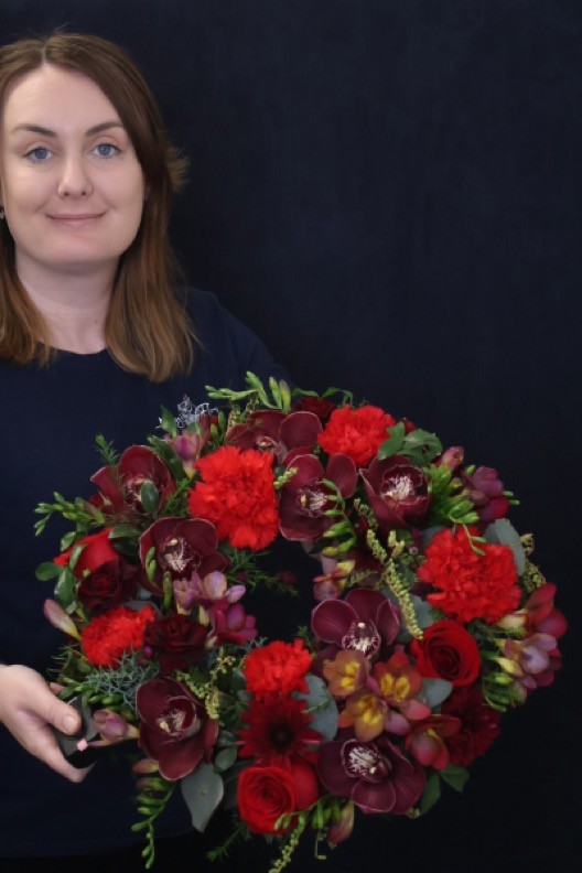 Real Wreath | Burgundy + Red order made by Amy's Flowers